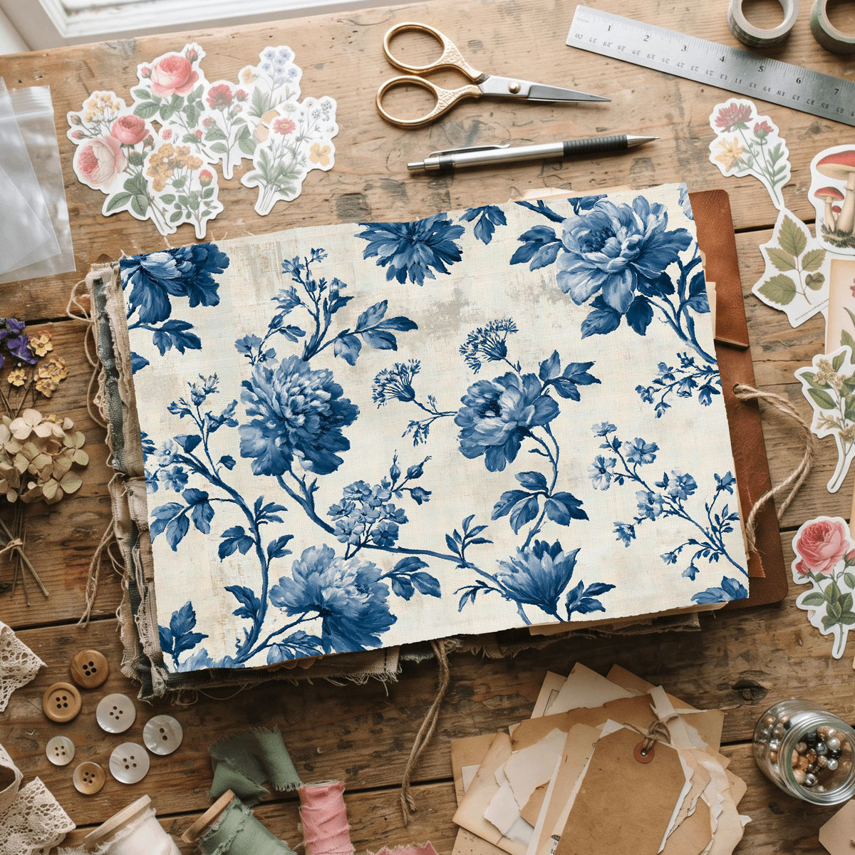 Vintage French Toile Floral Pattern