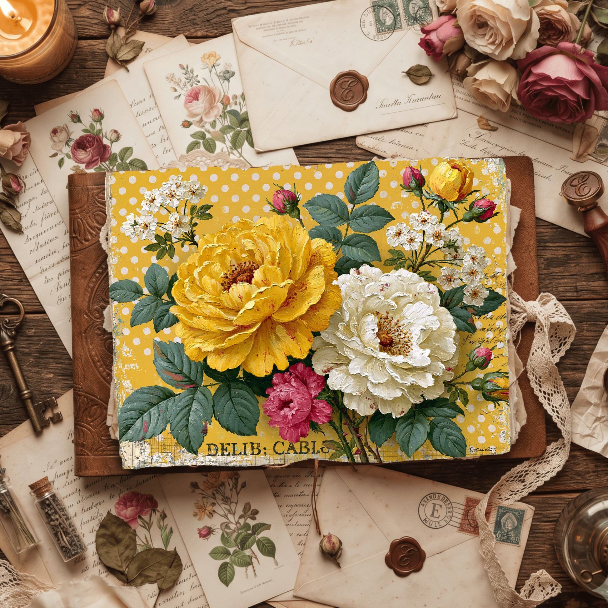 Yellow Shabby Chic Journal Paper
