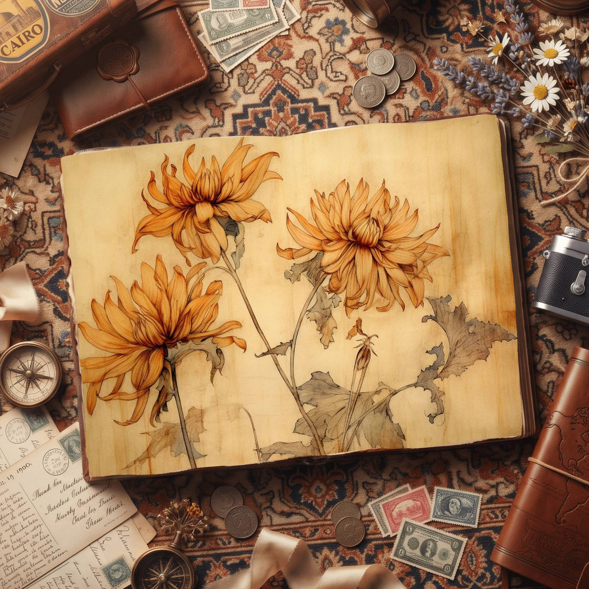 Autumn Chrysanthemums Digital Papers