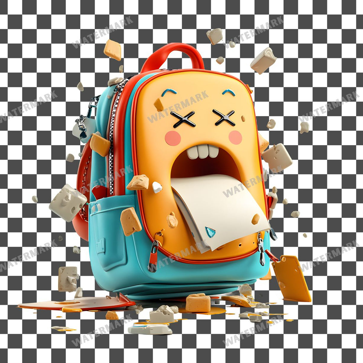 Backpack Spilling Supplies Clipart Pngs