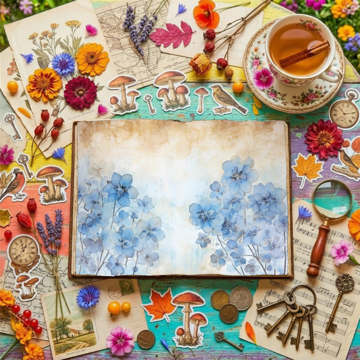 Blue Floral Digital Papers