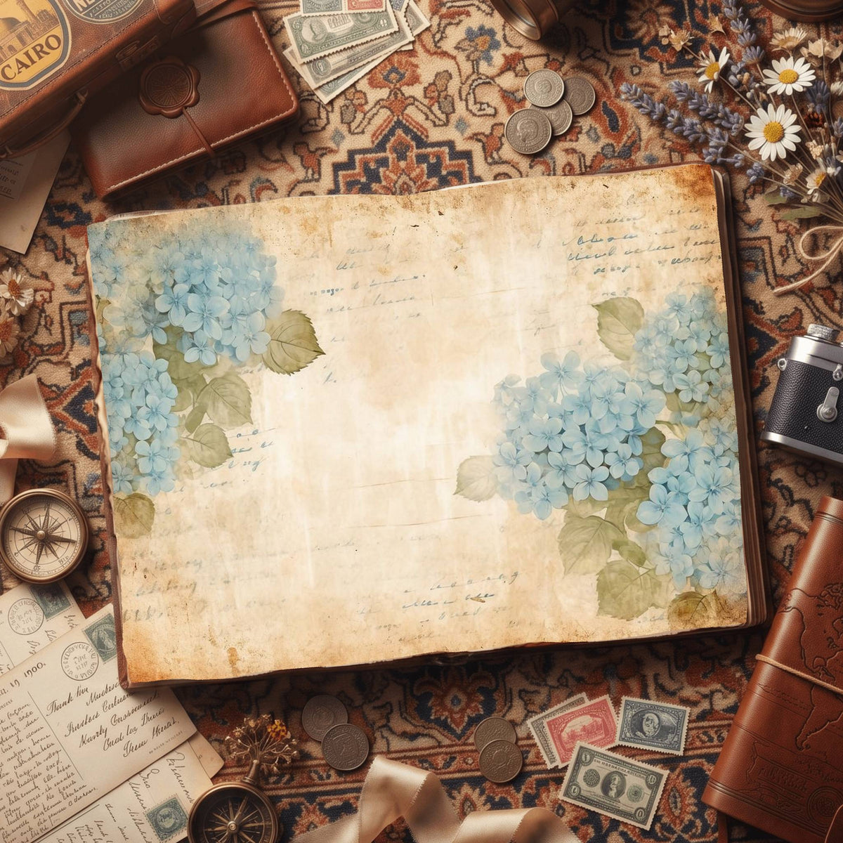Blue Hydrangea Digital Papers