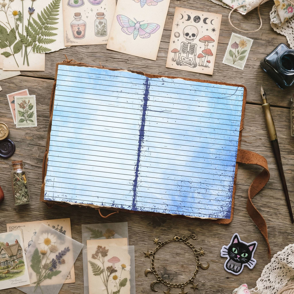 Blue Watercolor Distressed Blank And Lined Digital Papers