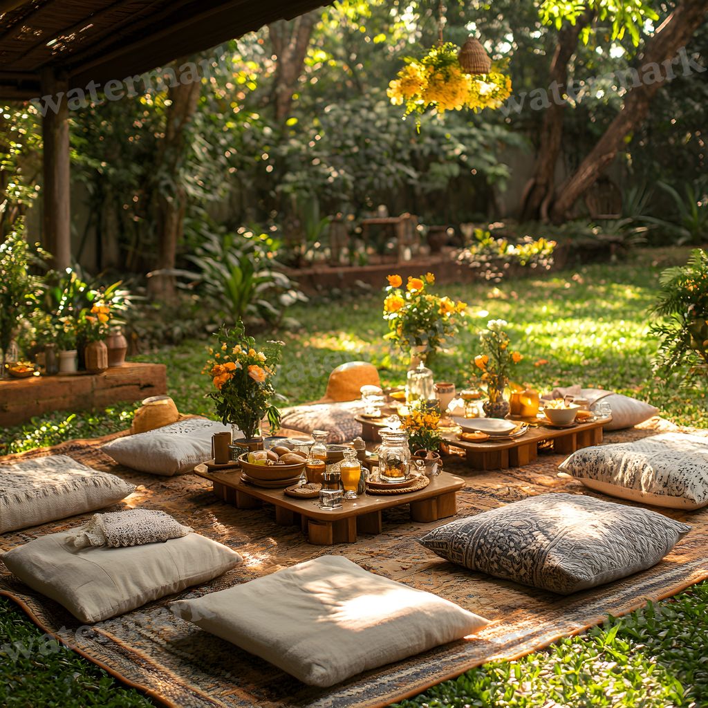 Bohemian Picnic digital photo backdrop for photo editing, preview 5