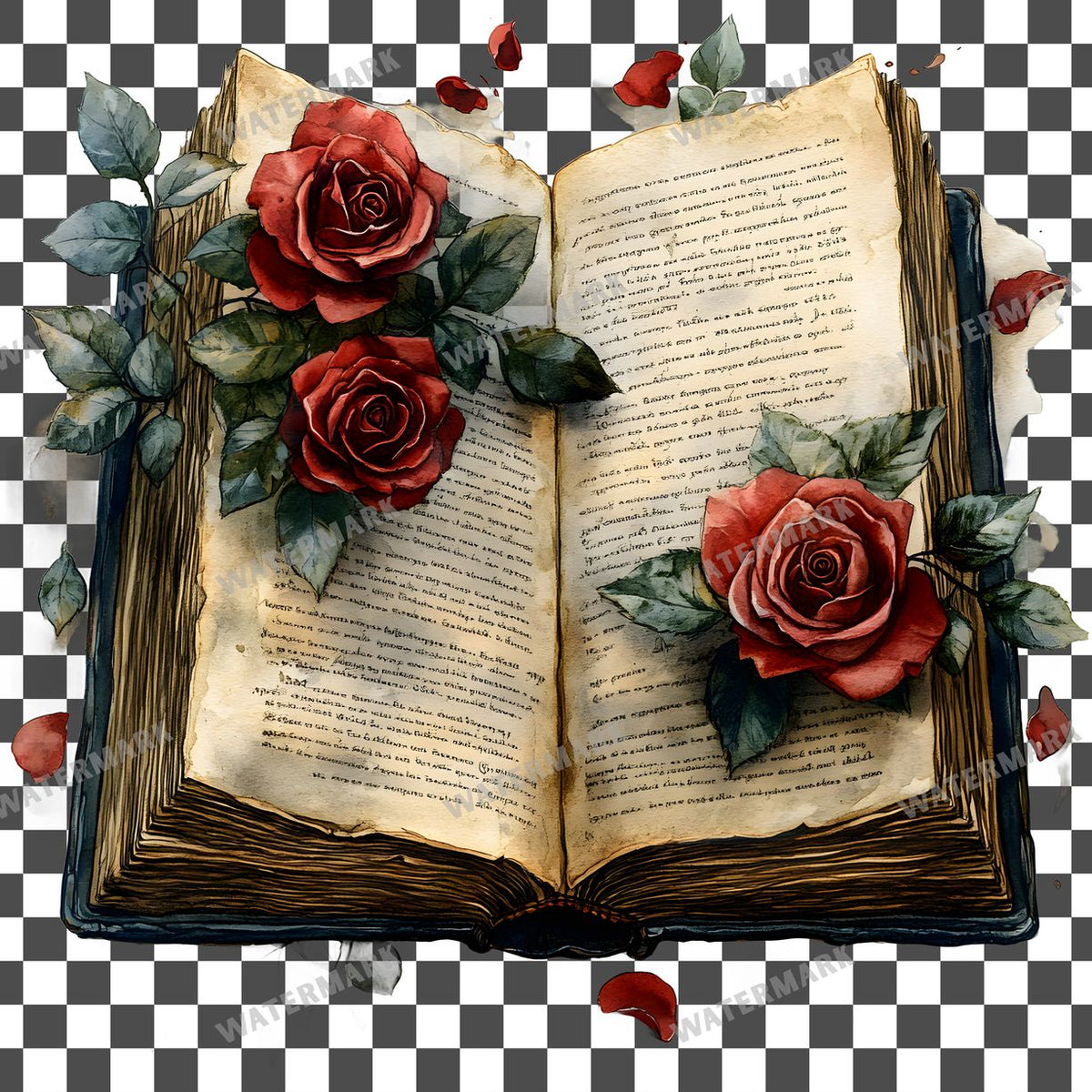 Book And Roses clipart PNG on a transparent background, design 7