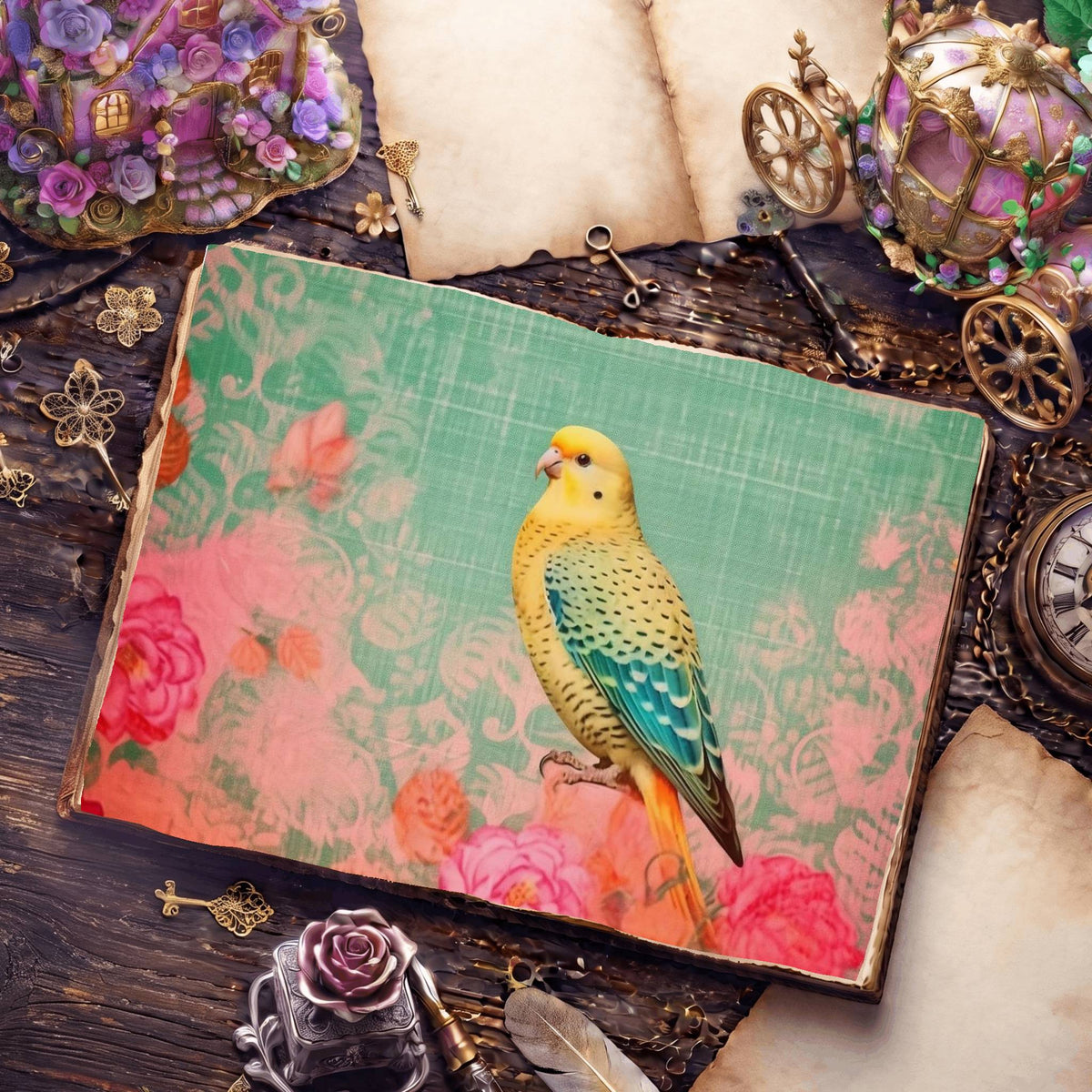 Budgie Parakeet Birds Pastel Digital Papers