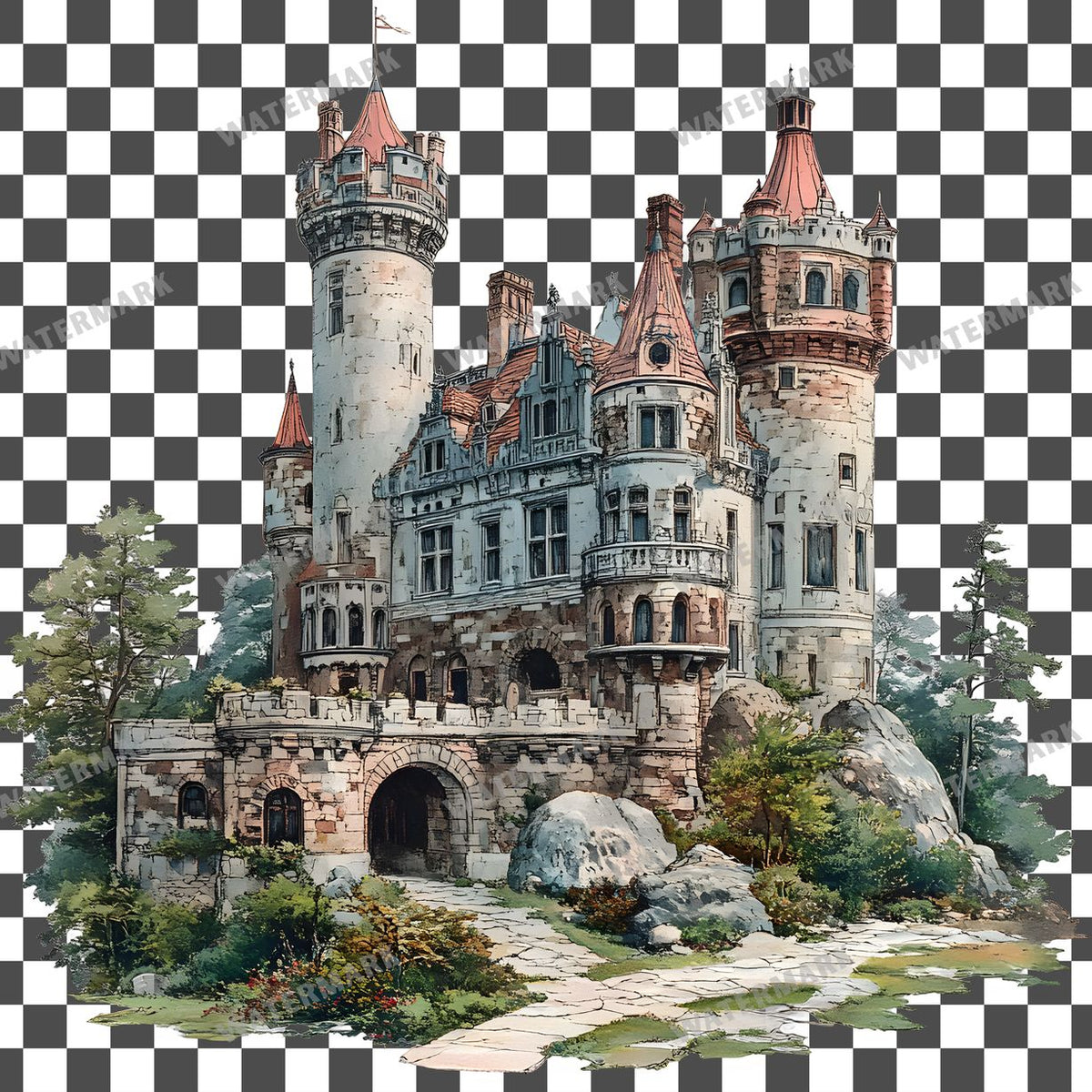 Castle Vintage Style Clipart Pngs