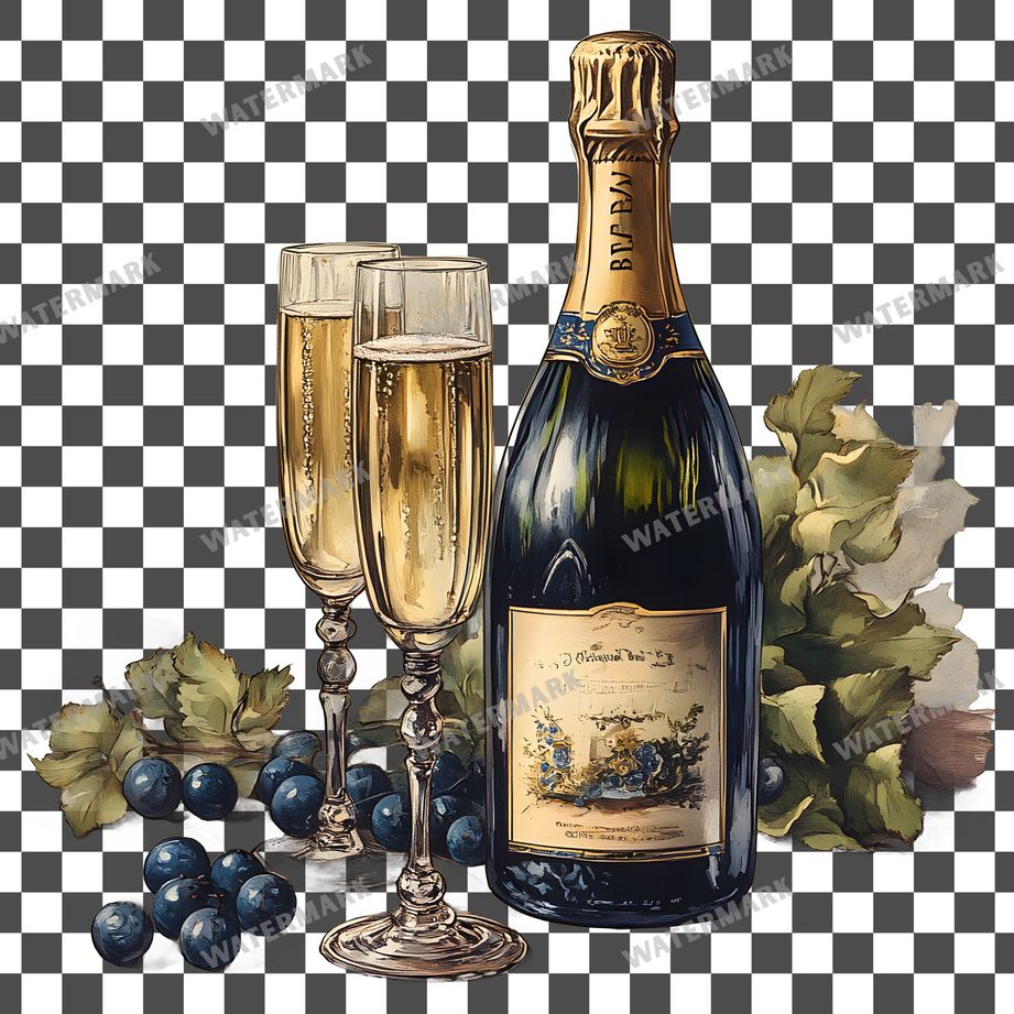 Champagne Vintage Style Clipart Pngs