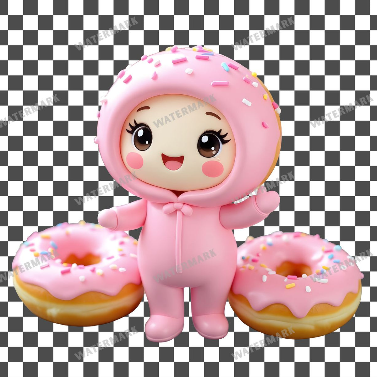 Chibi Donut Mascot clipart PNG on a transparent background, design 7