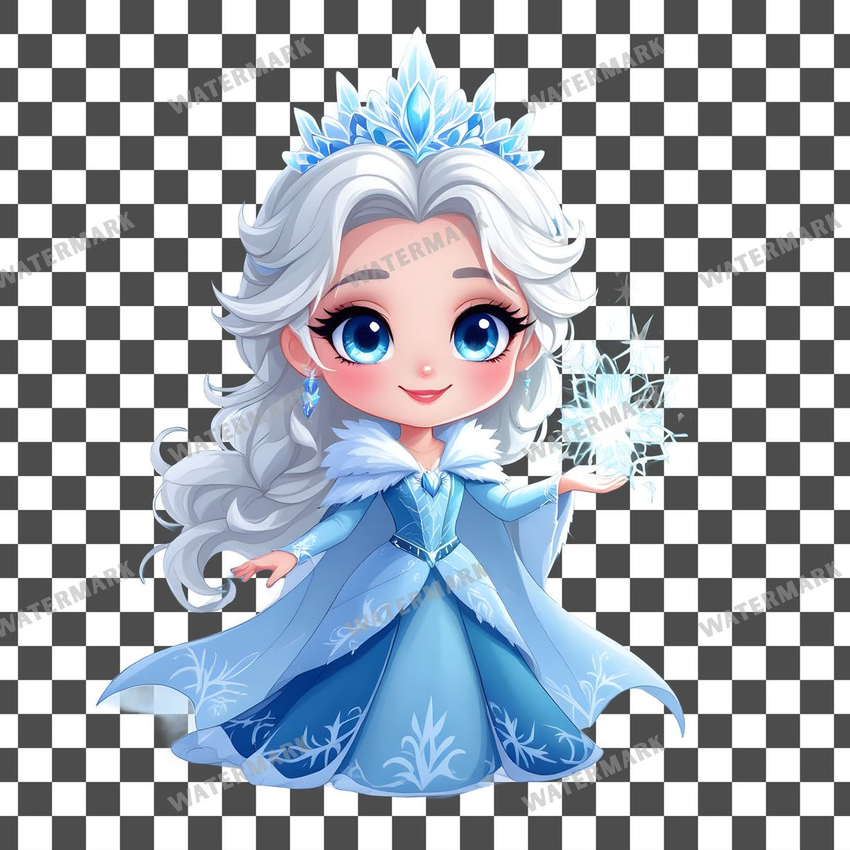 Chibi Snow Queen clipart PNG on a transparent background, design 7