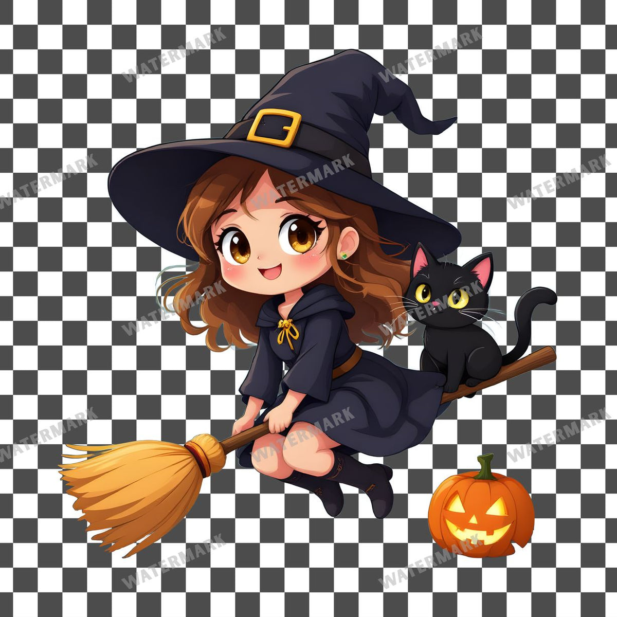 Chibi Witch Flying Clipart Pngs