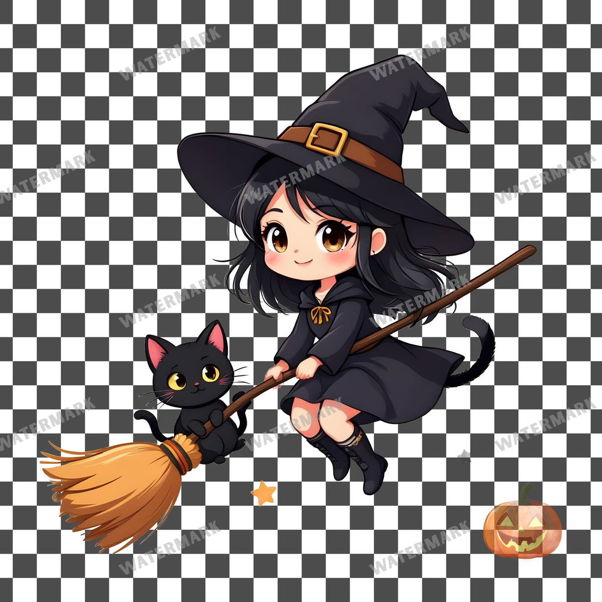 Chibi Witch Flying Clipart Pngs