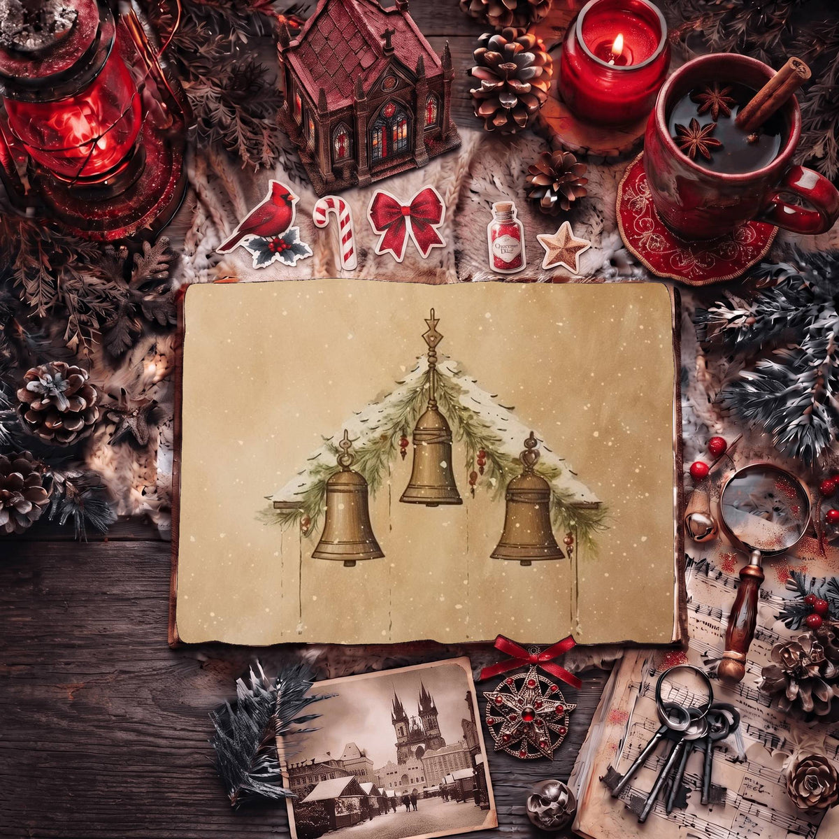 Christmas Bells Vintage Digital Papers