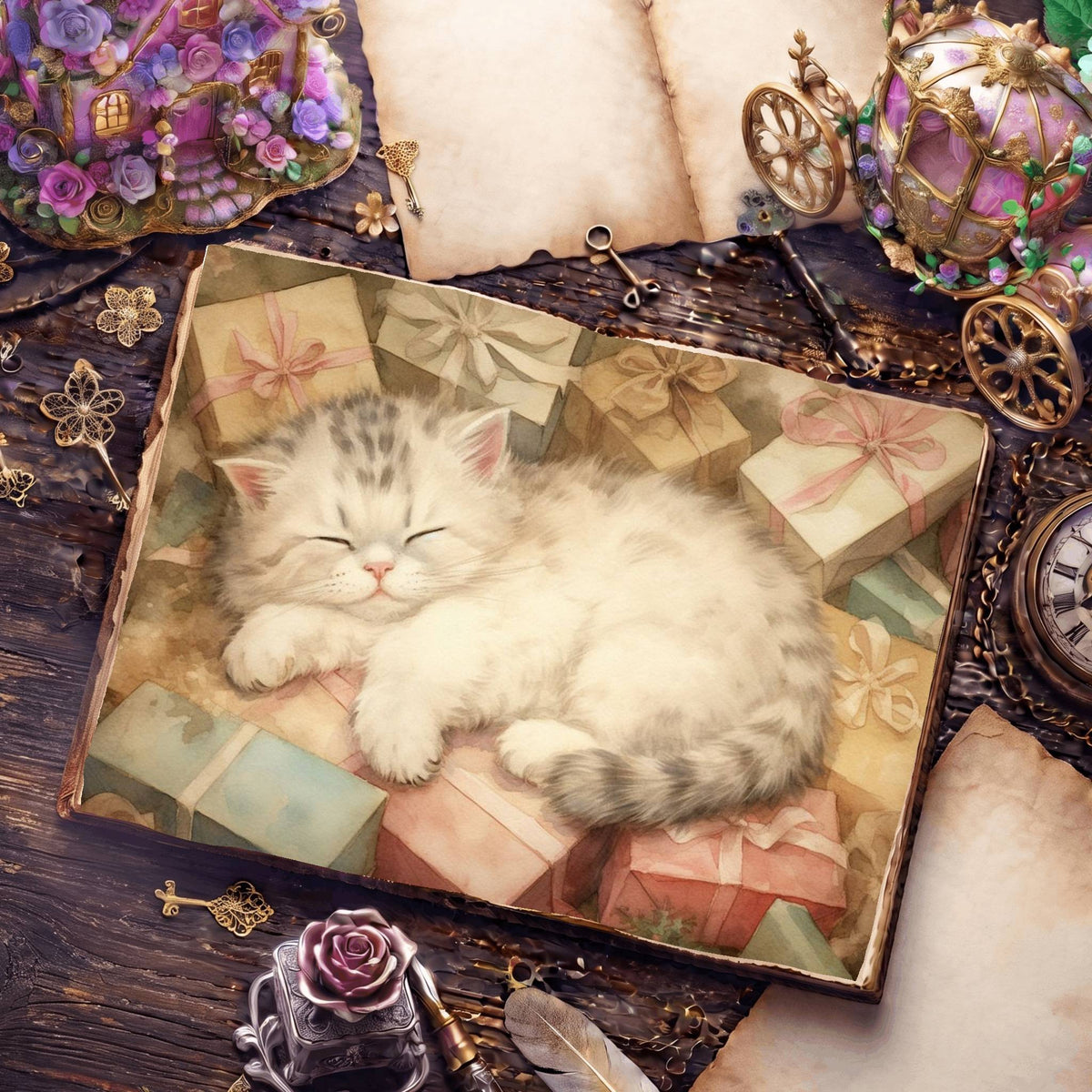 Christmas Cosy Cat Digital Papers