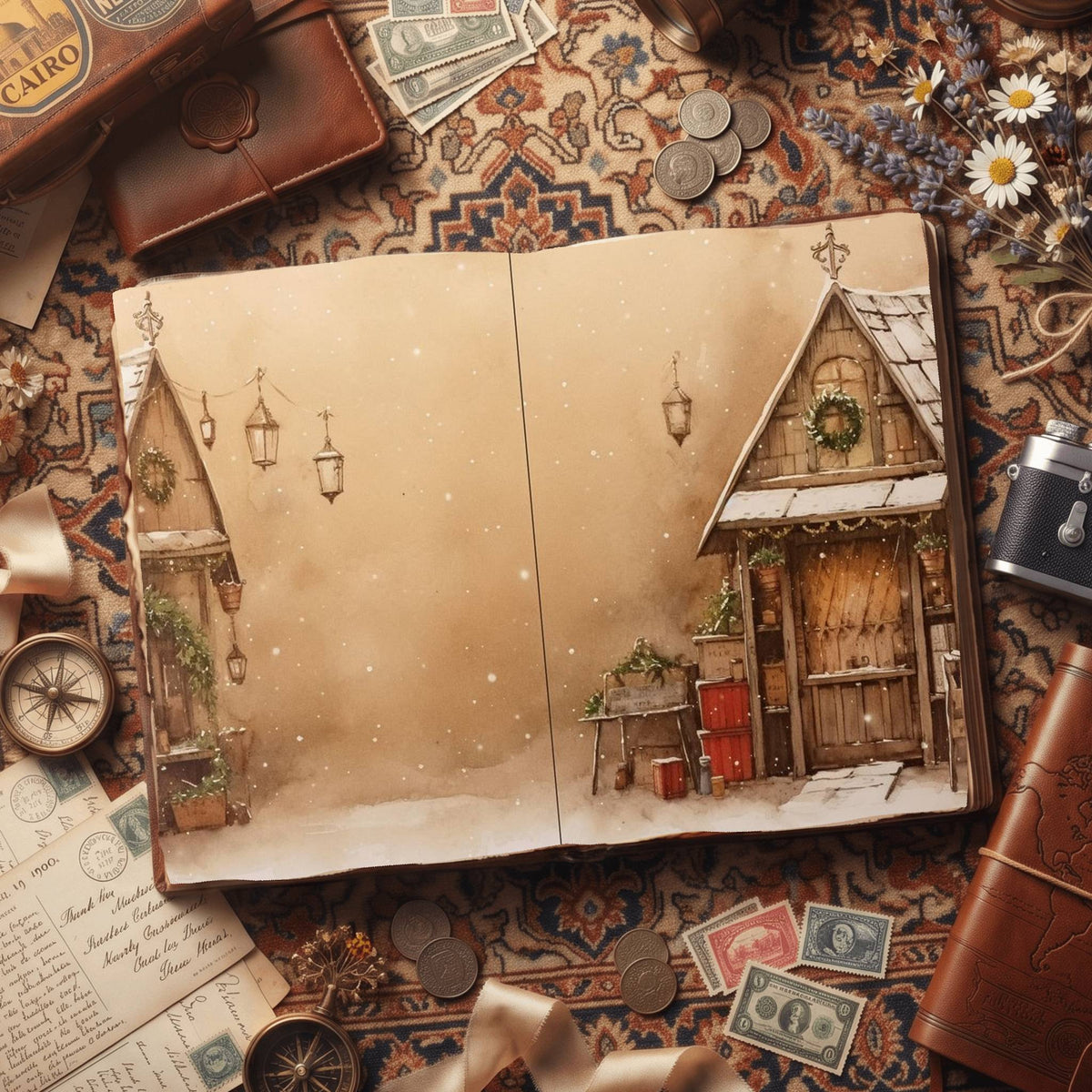 Christmas Cottage Vintage Digital Papers