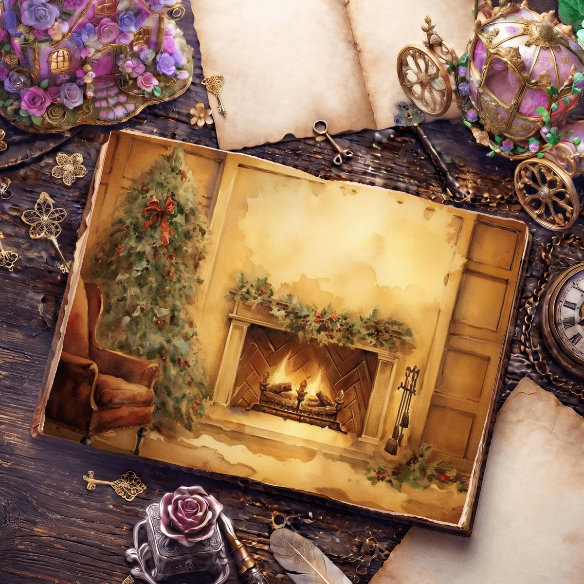 Christmas Fireplace Digital Papers