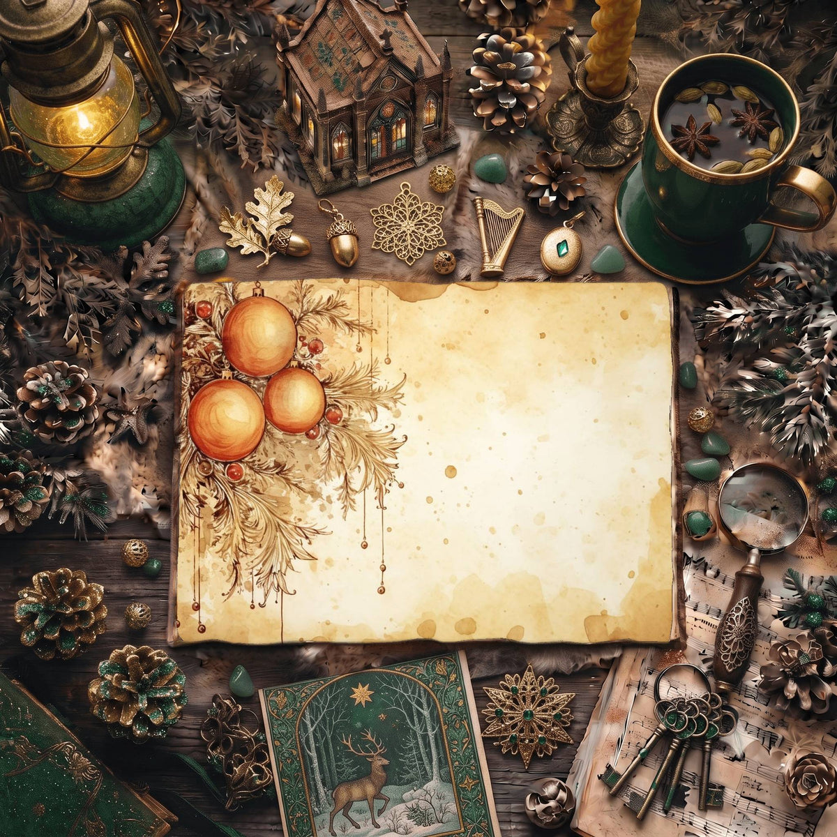 Christmas Gold Baubles Digital Papers
