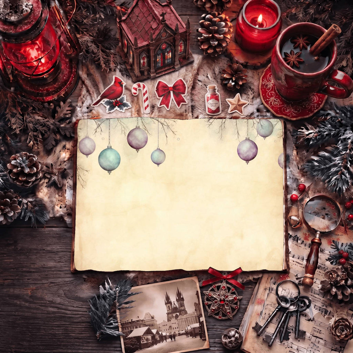 Christmas Light Pastel Baubles Digital Papers