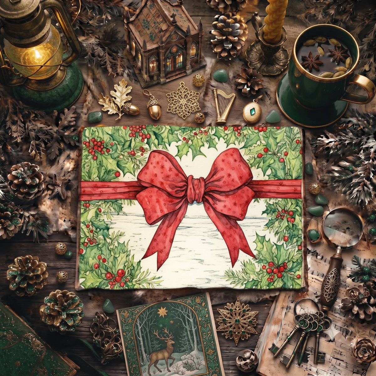 Christmas Red Ribbon Decorated Digital Papers
