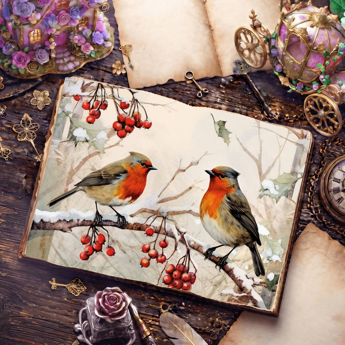 Christmas Robins Digital Papers