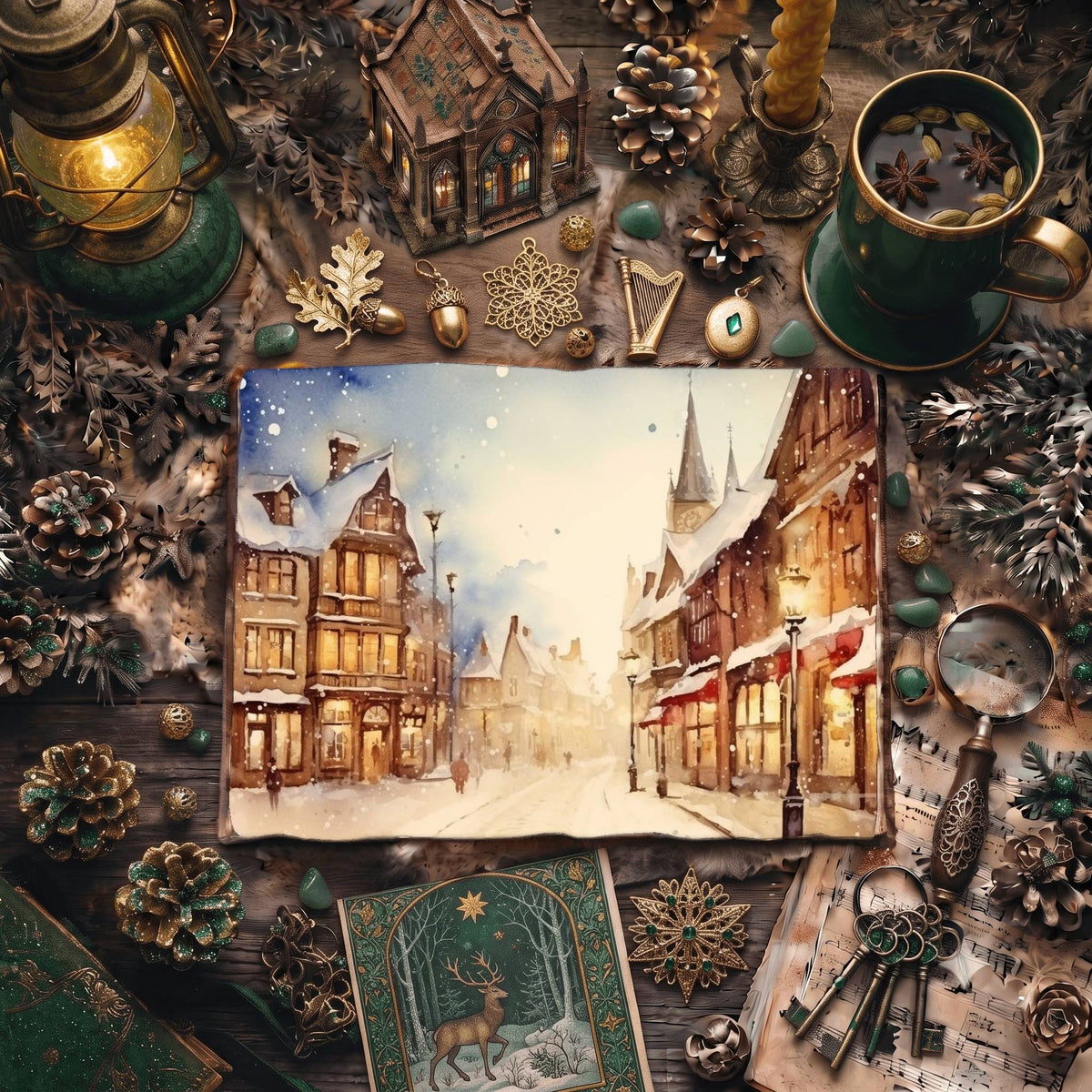 Christmas Snowy Town Digital Papers