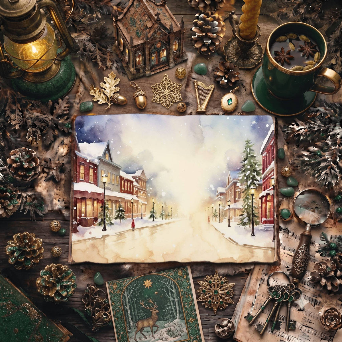 Christmas Snowy Town Digital Papers