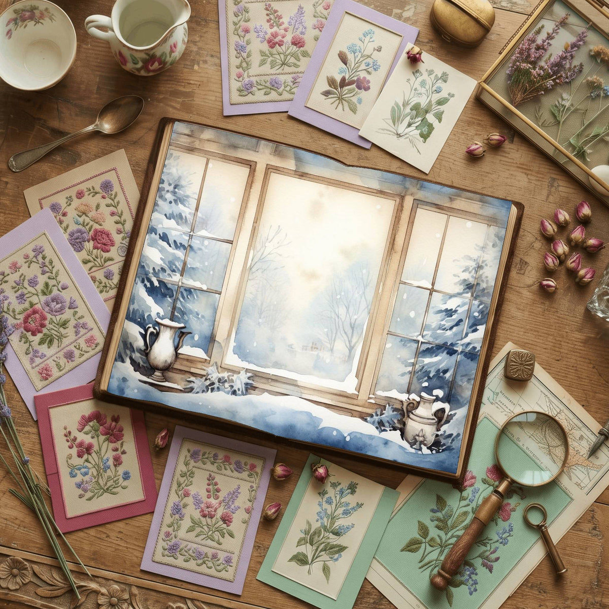 Christmas Snowy Window Digital Papers