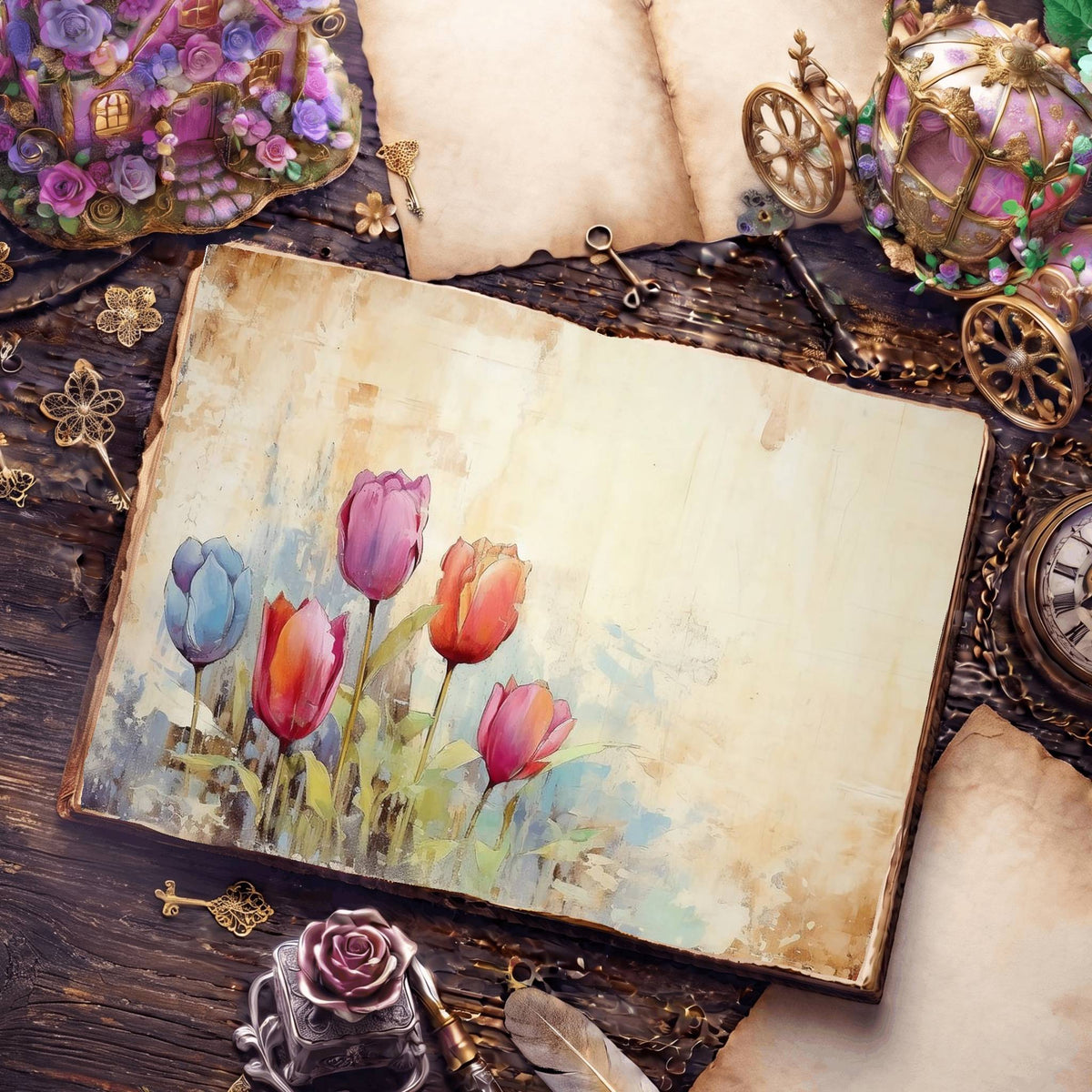 Colorful Tulips Digital Papers
