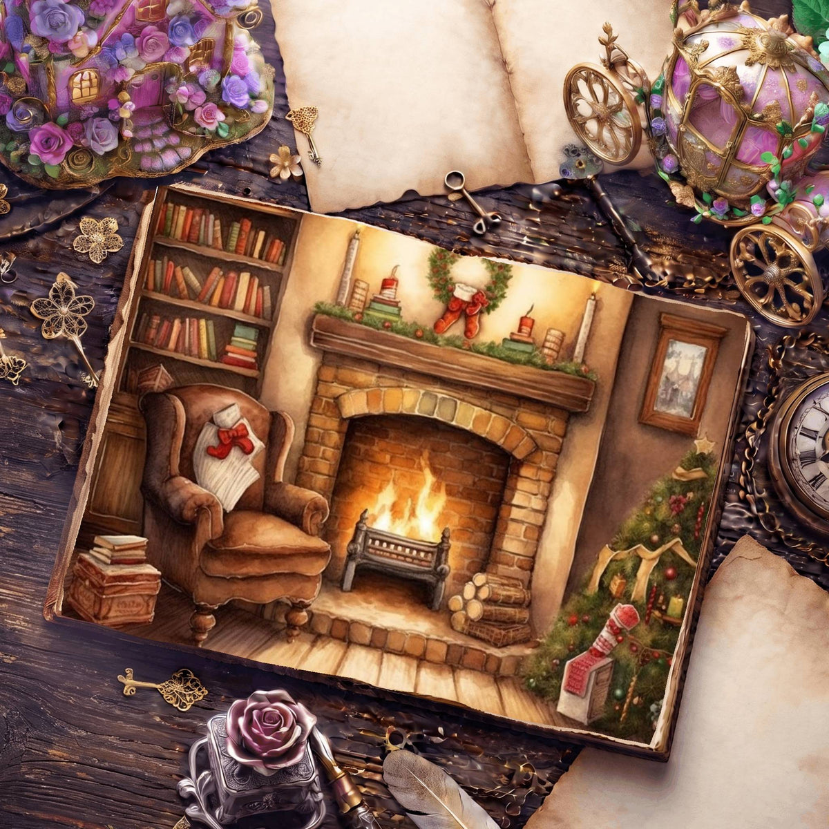 Cosy Christmas Fireplace Digital Papers