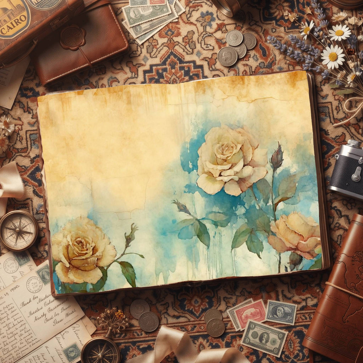 Cream Rose Digital Papers