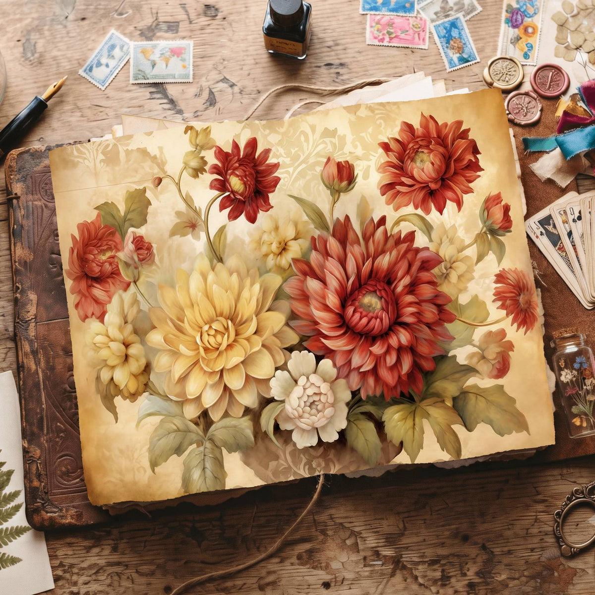 Crimson Flowers Digital Papers