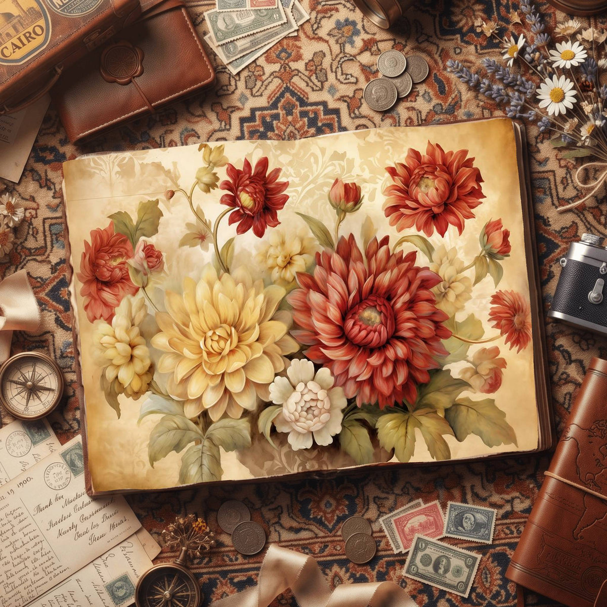 Crimson Flowers Digital Papers