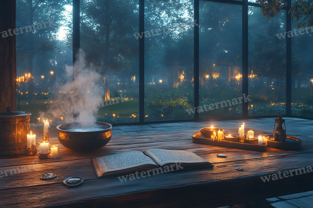 Dimly Lit Spellbook Room Backdrop Images