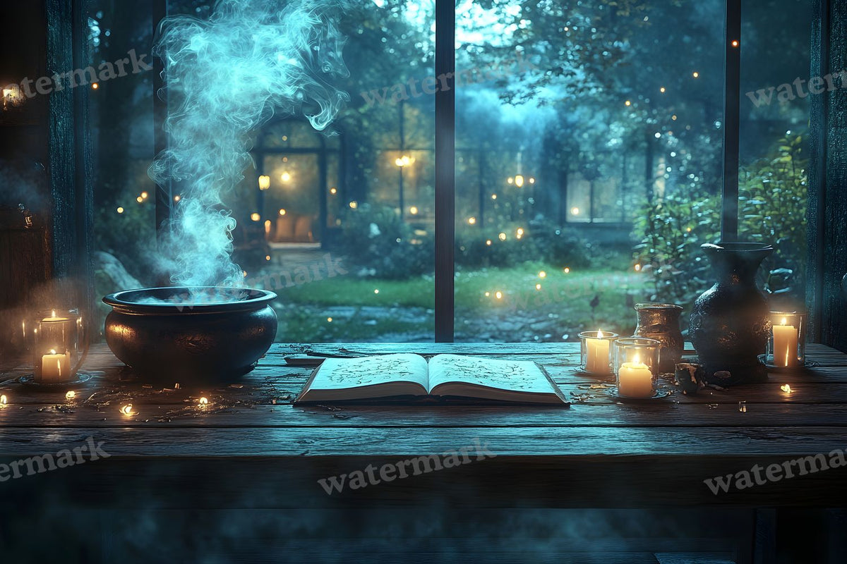 Dimly Lit Spellbook Room Backdrop Images