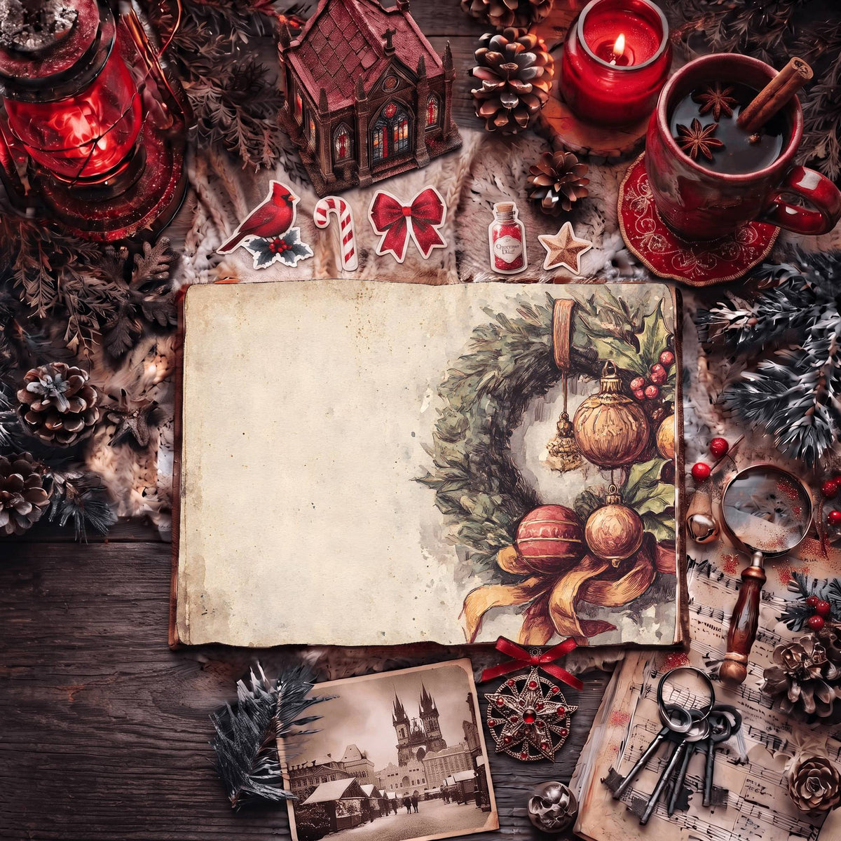 Festive Holiday Wreath Digital Papers