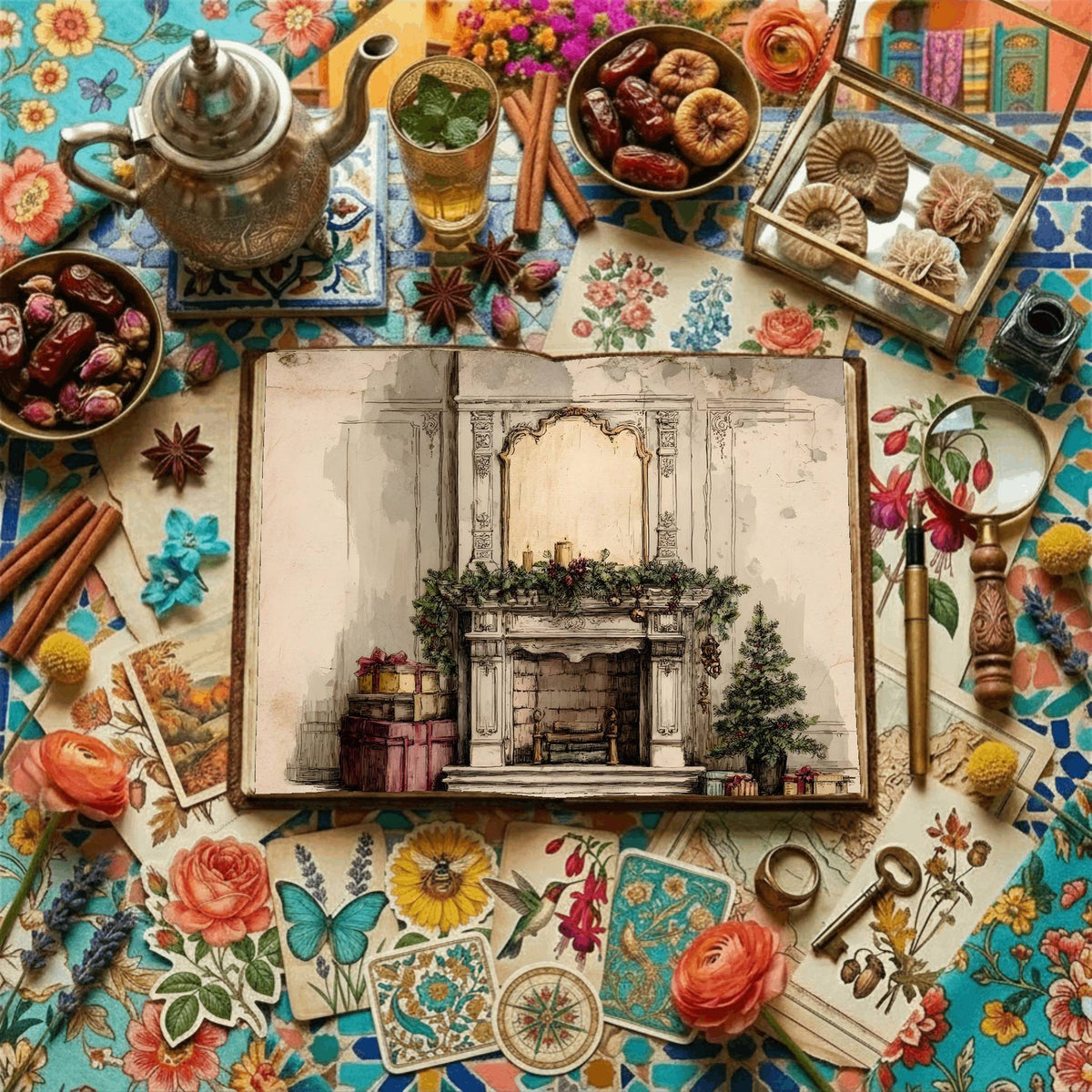 Fireplace Watercolor Digital Papers