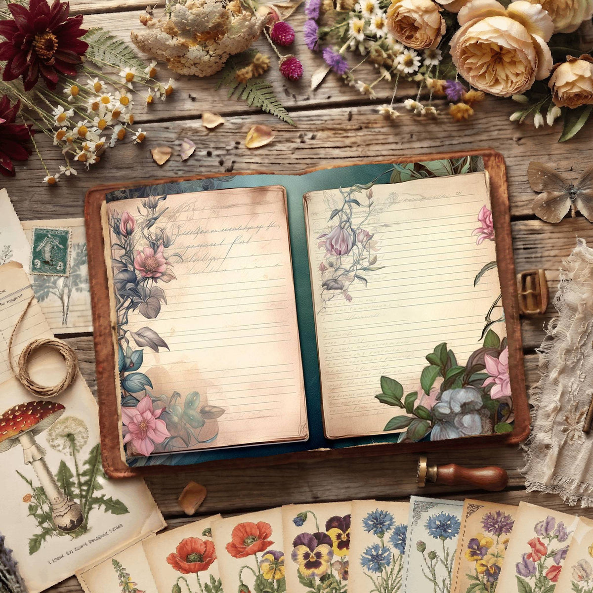 Floral Lined Digital Papers