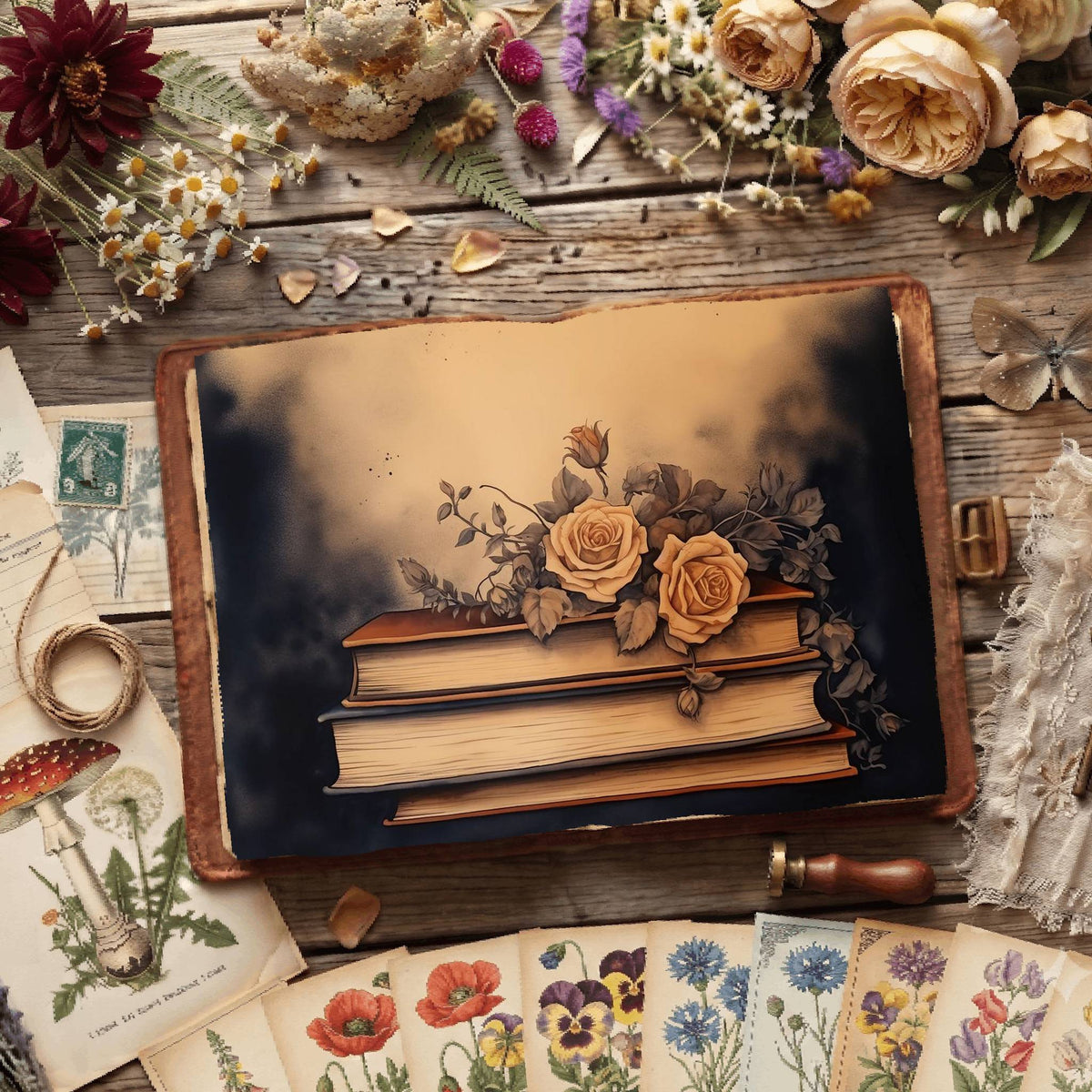 Floral Reading Digital Papers