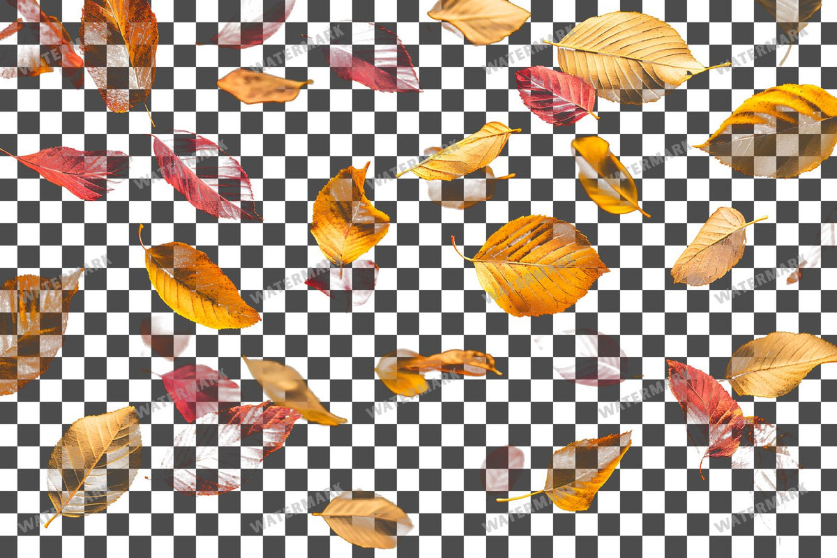Golden Autumn Leaves Floating PNG overlay on a transparent checkered background, preview 7