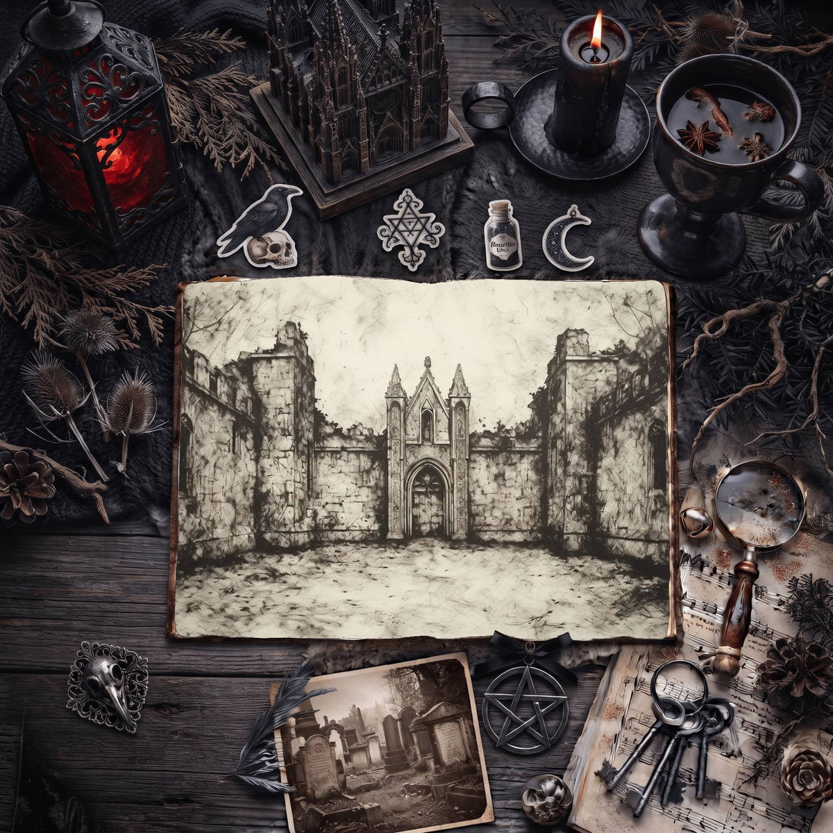 Gothic Courtyard Digital Papers