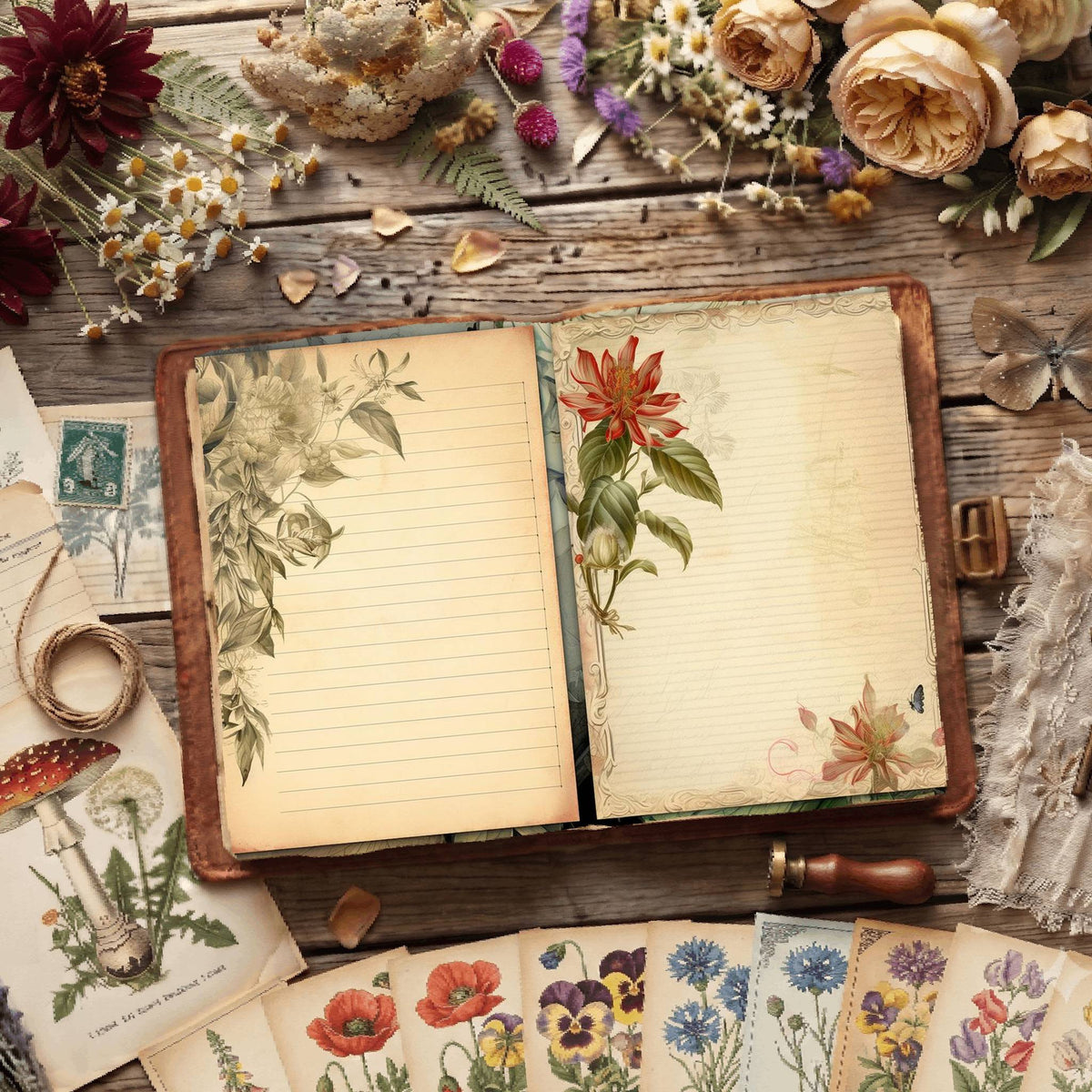 Line Flower Digital Papers