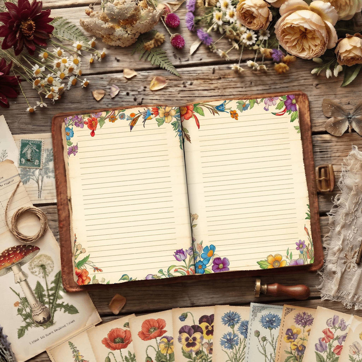 Lined Floral Digital Papers