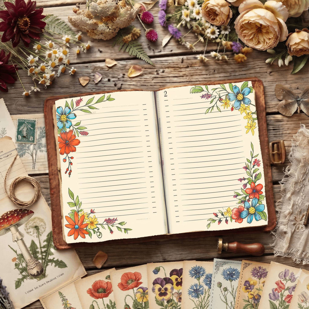 Lined Floral Digital Papers