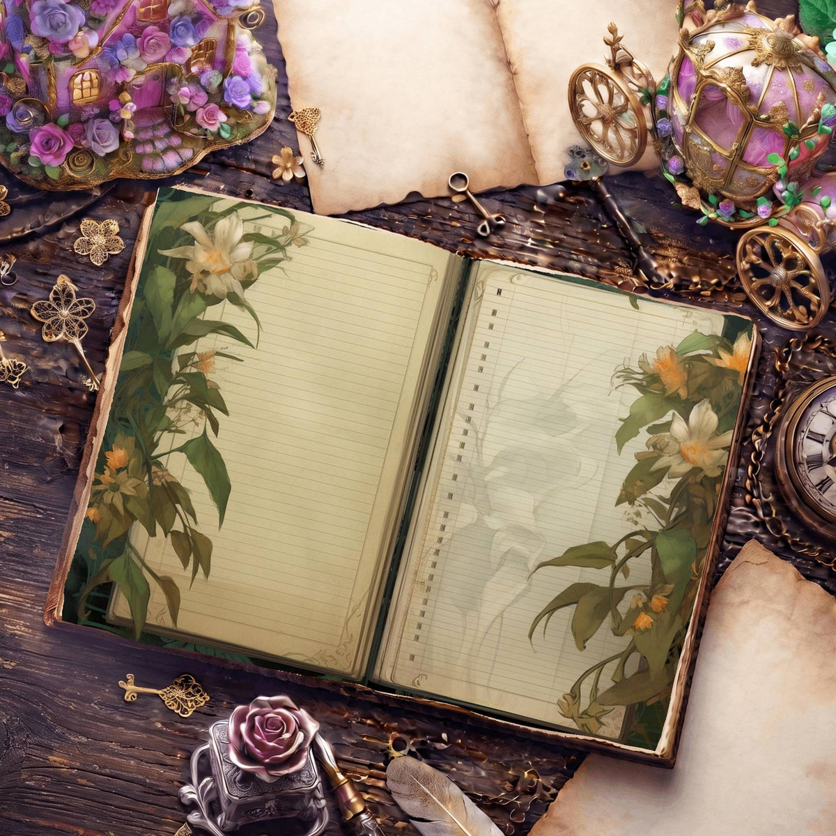 Lined Flower Digital Papers