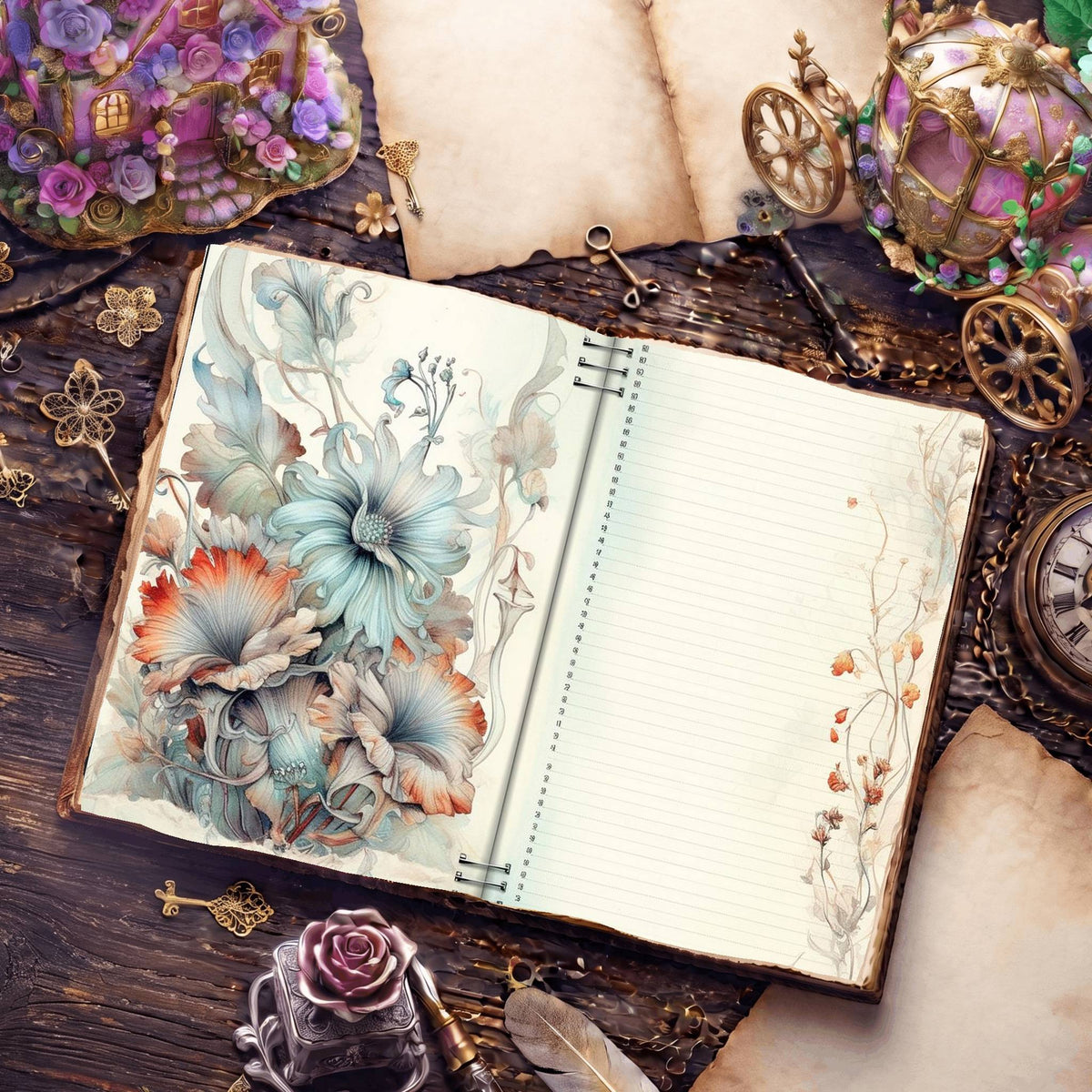 Lined Flower Digital Papers