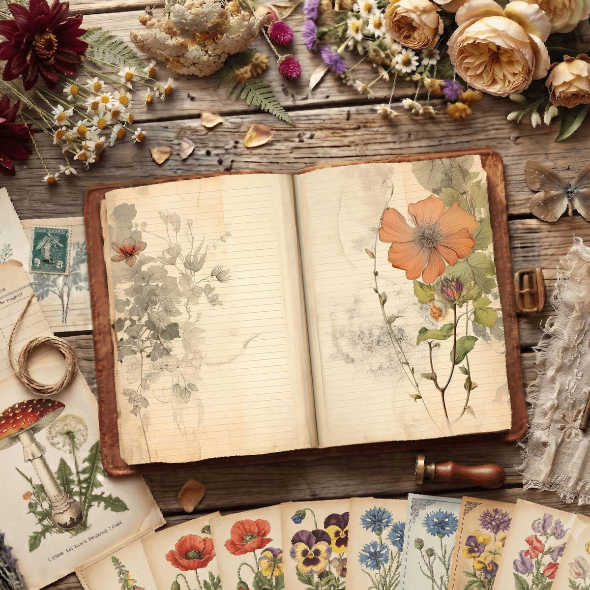 Lined Flower Digital Papers