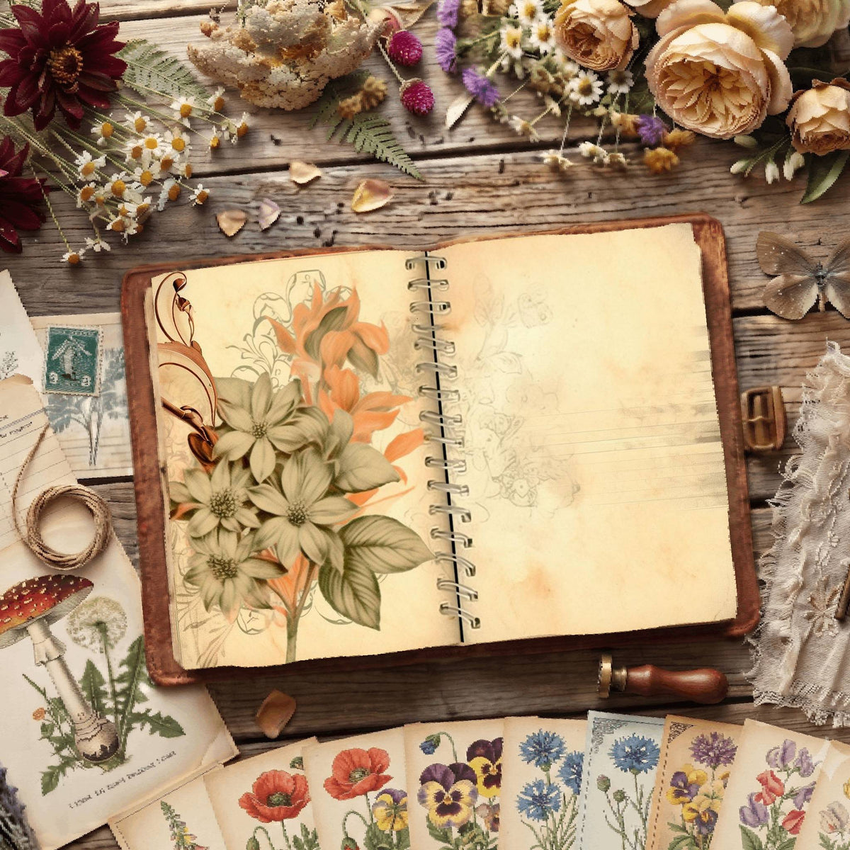 Lined Flower Digital Papers
