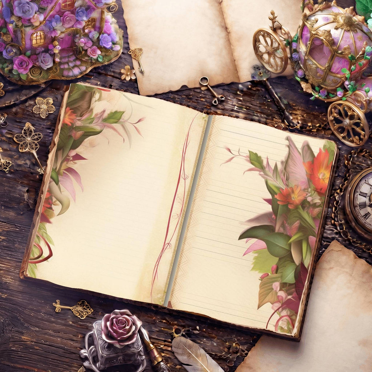 Lined Flower Digital Papers