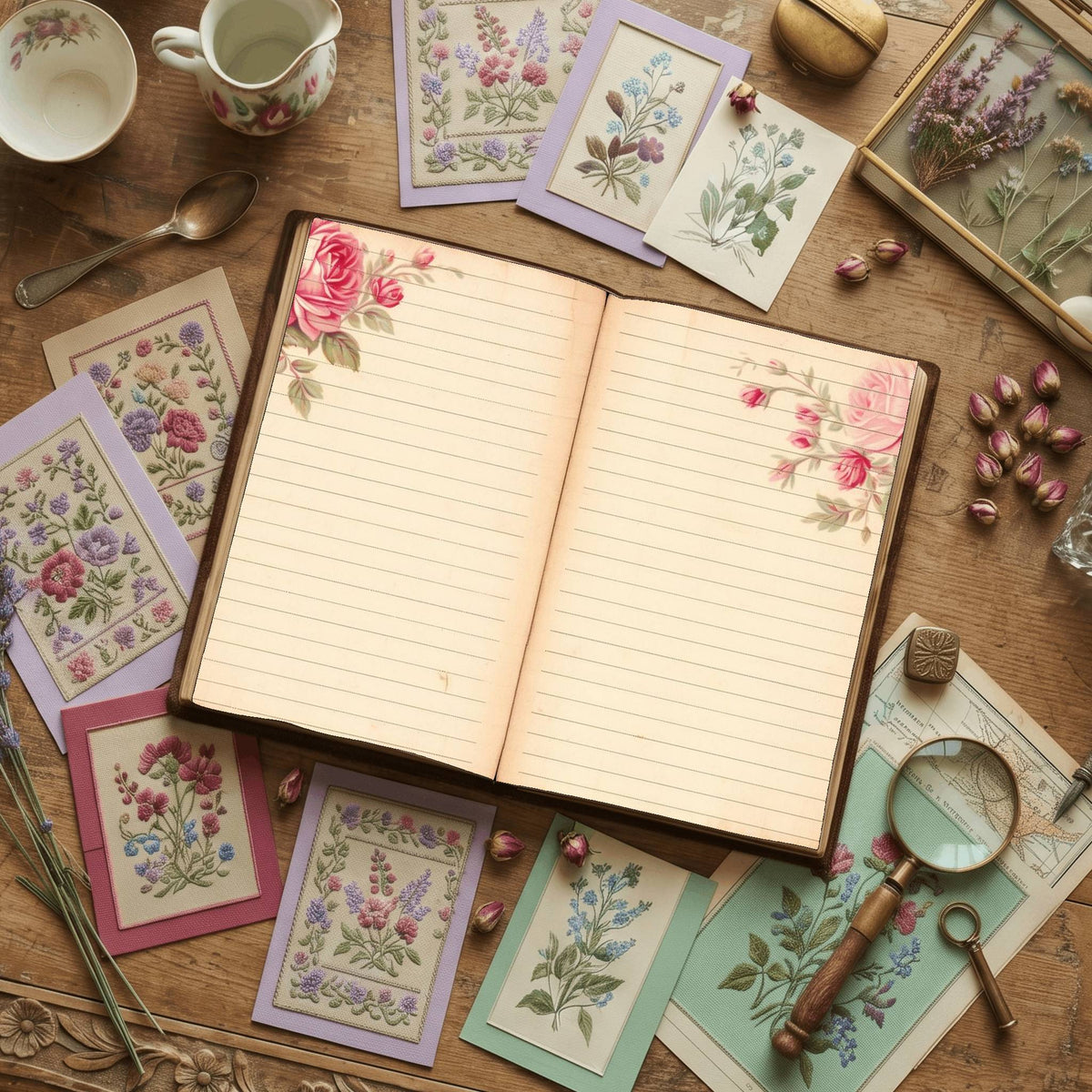 Lined Pink Rose Digital Papers