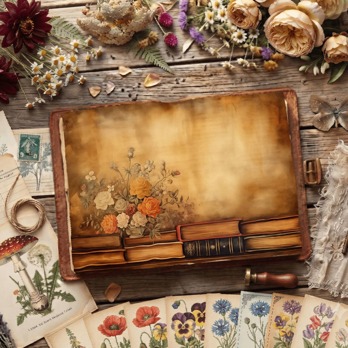 Literary Florals Digital Papers